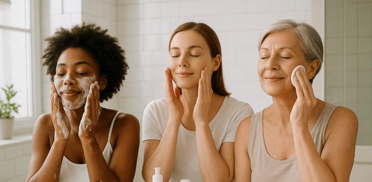 Three women of different ages applying facial masks in a bathroom in blog on Treasure9 website