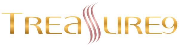 Treasure9 Logo. Gold and Rose Gold Logo with three SSS curves in the middle